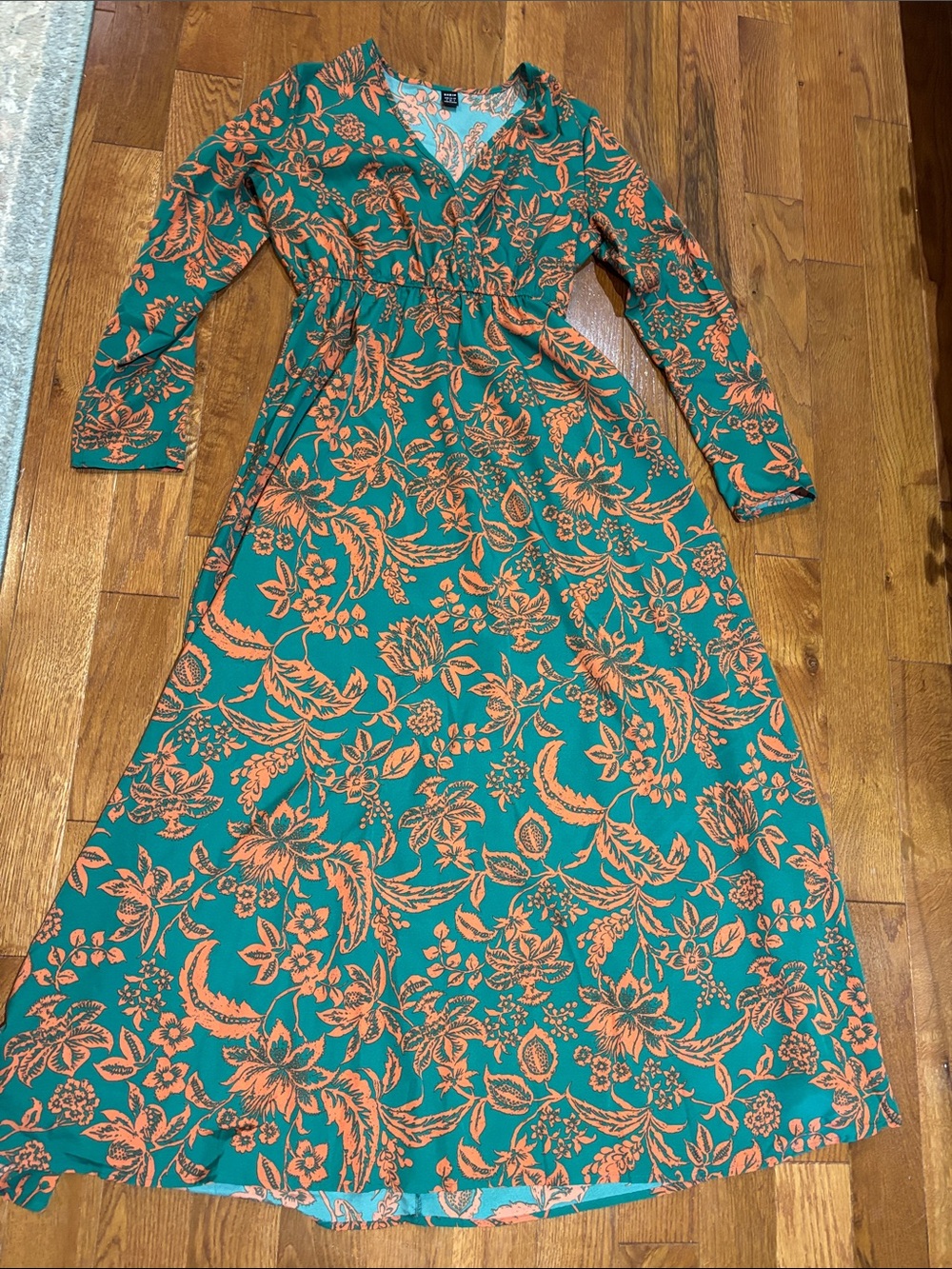 Teal Maxi Dress with Orange Floral Print